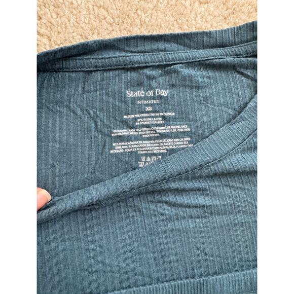 State of Day Women's 2-Pc. Ribbed Short-Sleeve Pajamas Set,- Tapestry/Green XS - Picture 3 of 3